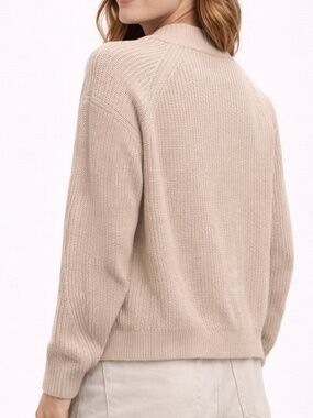 Stitches + Stripes Beige Knit Cardigan V-Neck Button Front Cozy Size M